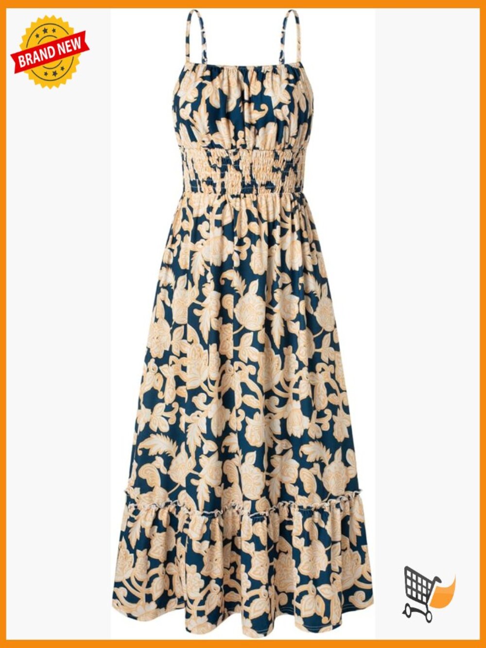 Smocked Floral Maxi Dress with Pockets Boho Beach Sundress